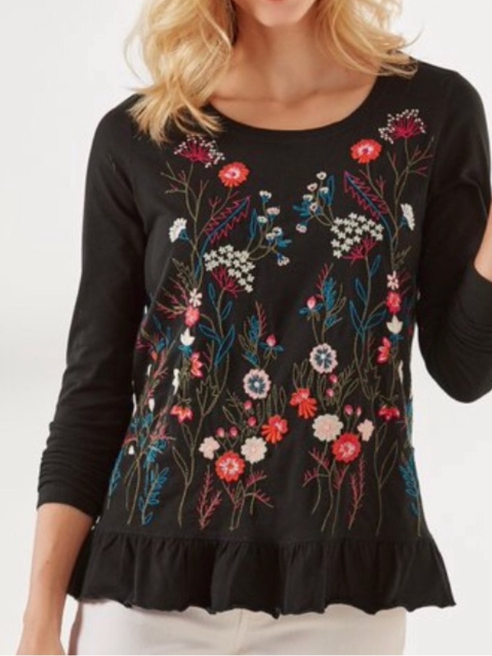 Soft Surroundings Embroidered Tunic Top Black Small